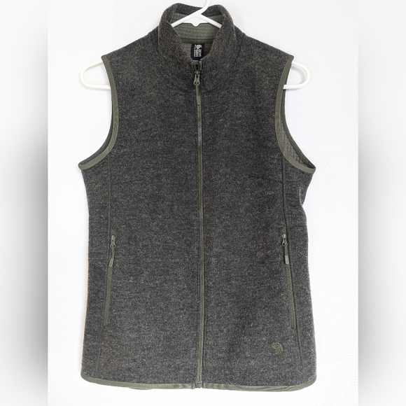 Mountain Hardware Women's Small Sleeveless Zip-Up Vest Green Wool Hatcher Grid - Picture 2 of 11